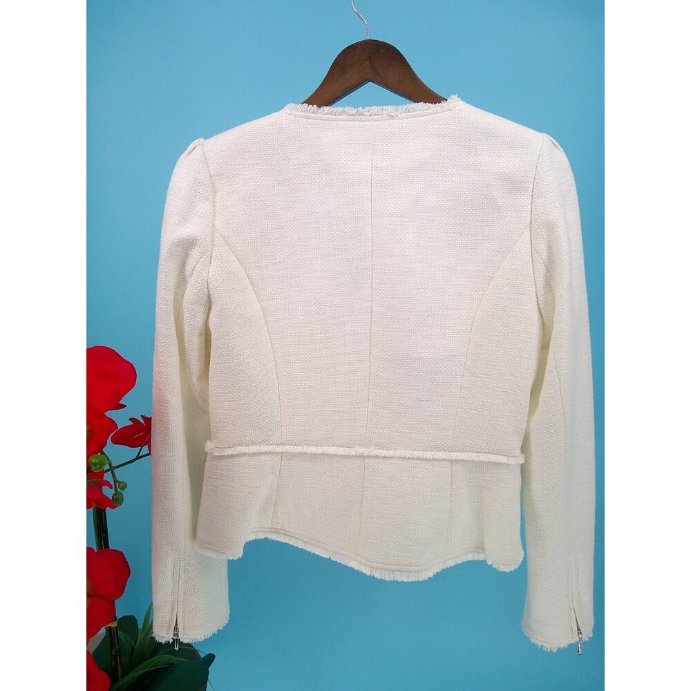 NWT White House Black Market Womens Size 6 Ecru Tweed Fringe Moto Jacket - Picture 5 of 11